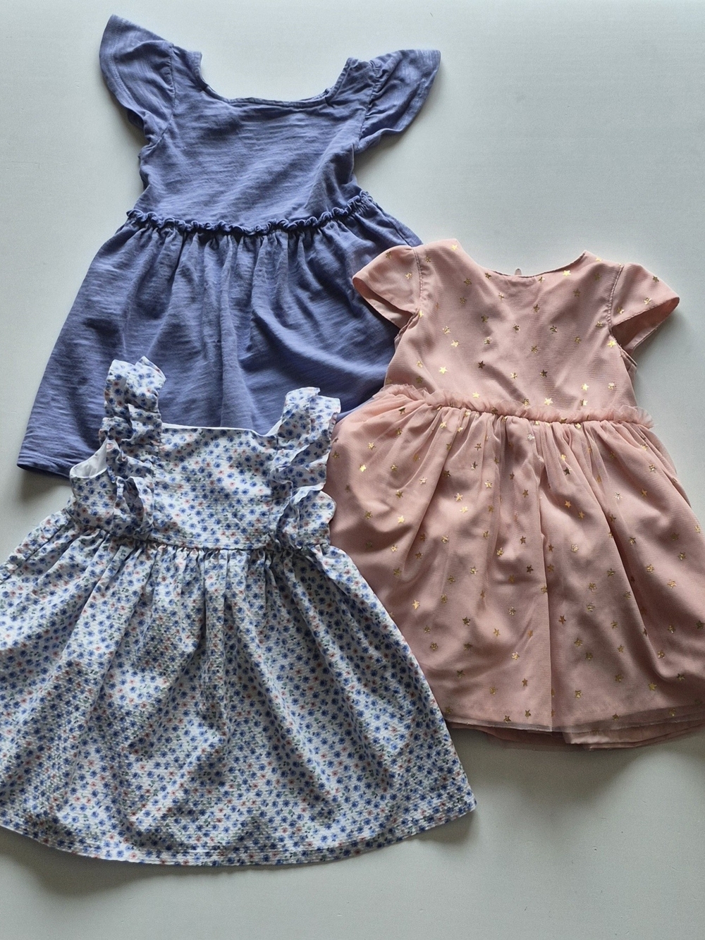Girls' 12 Months Blue, Pink Gold Stars & Floral Party Dress Set - Kids Dresses
